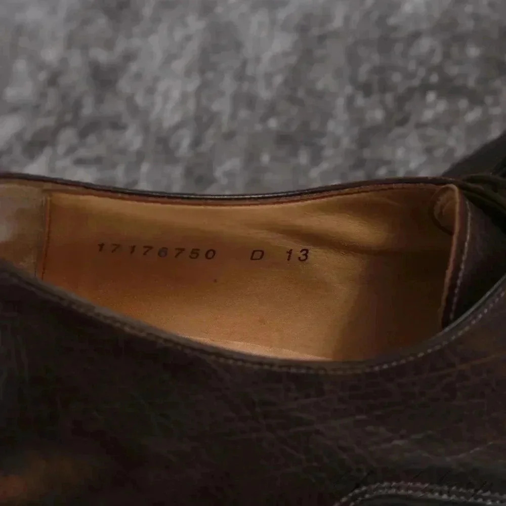 Santoni Grained Leather Burnished Espresso Derby Shoes 13 Made in Italy - Picture 9 of 10